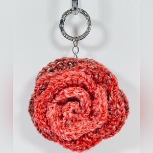 Salmon Crochet Flower Bag Charm